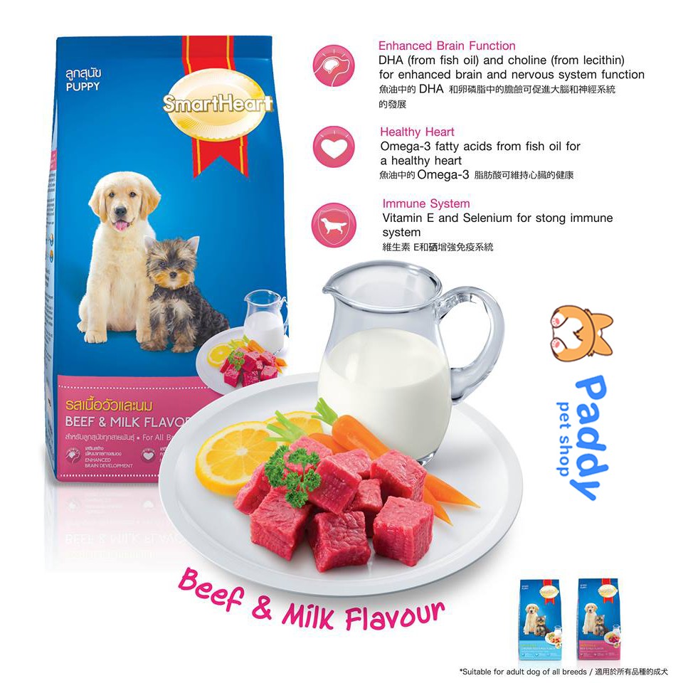 [1.5kg] Hạt SmartHeart Puppy Cho Chó Con Vị Bò &amp; Sữa