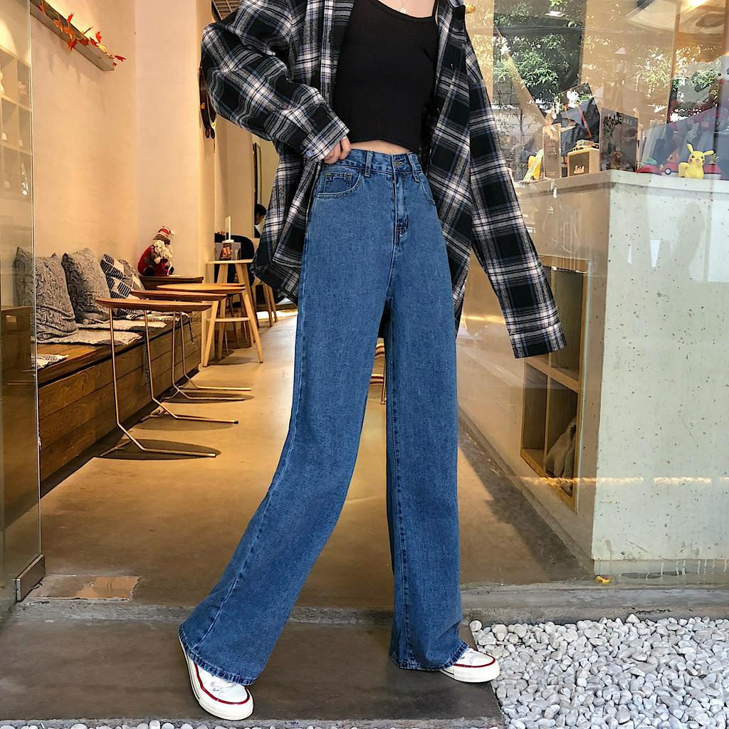 Quần jeans ống rộng eo cao thời trang sành điệu cho nữ N4X0