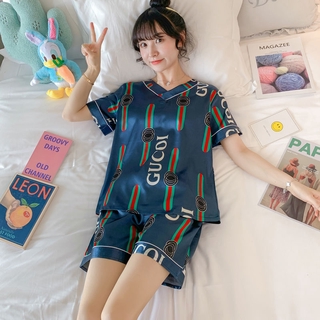 【COD】Đồ Ngủ Lụa Mỏng Ngắn Tay Bộ đồ Mặc Nhà Sexy Bộ đồ Mặc Nhà