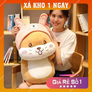 Gấu bông gối ôm chuột hamster mũ hồng vải co dãn 4 chiều Hàn Quốc VNXK