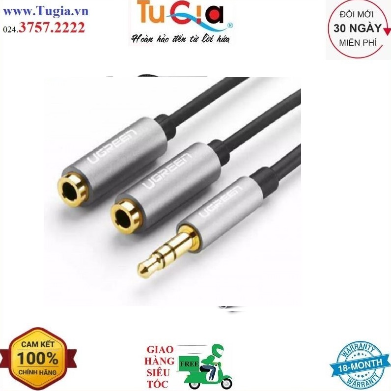 Cáp chia 2 cổng Audio 3.5mm 1 đầu đực ra 2 đầu cái 20cm UGREEN AV123 10532 - Hàng Chính Hãng