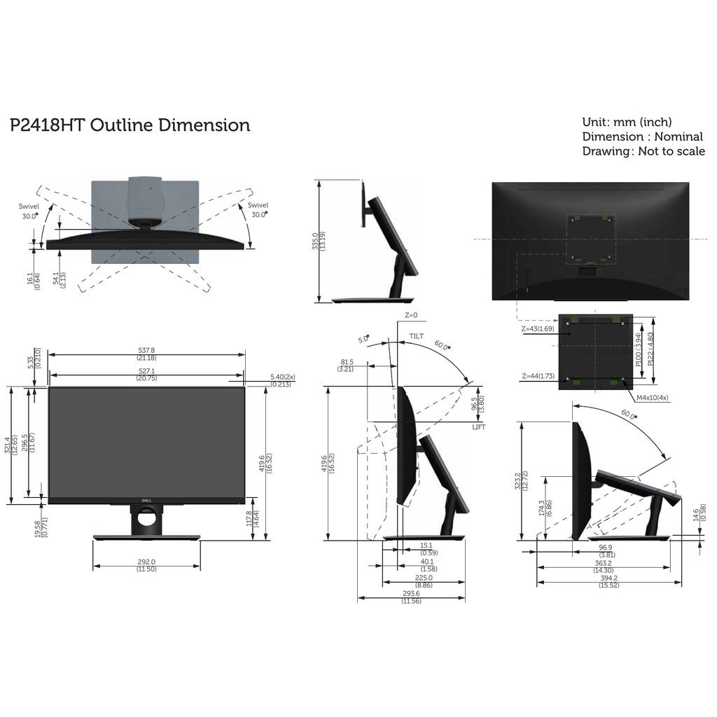 Màn hình máy tính LCD Dell P2418HT 24"FHD 1920x1080/IPS/60Hz/6ms (ĐEN)-Hàng chính hãng new 100% | BigBuy360 - bigbuy360.vn