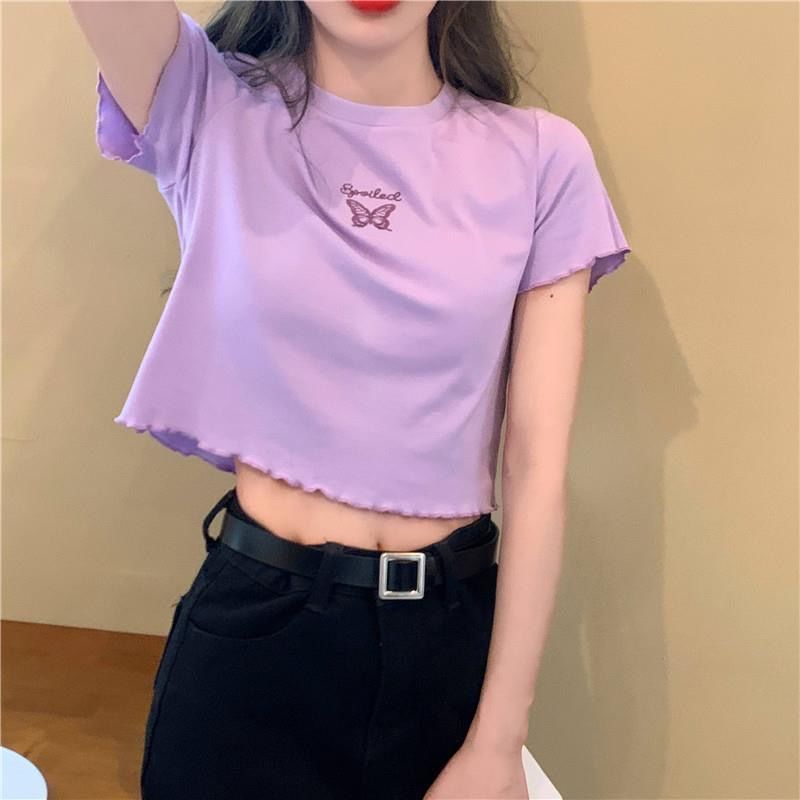 NRVP 2021 new summer high-waist short-sleeved t-shirt female slim and thin all-match blouse tees