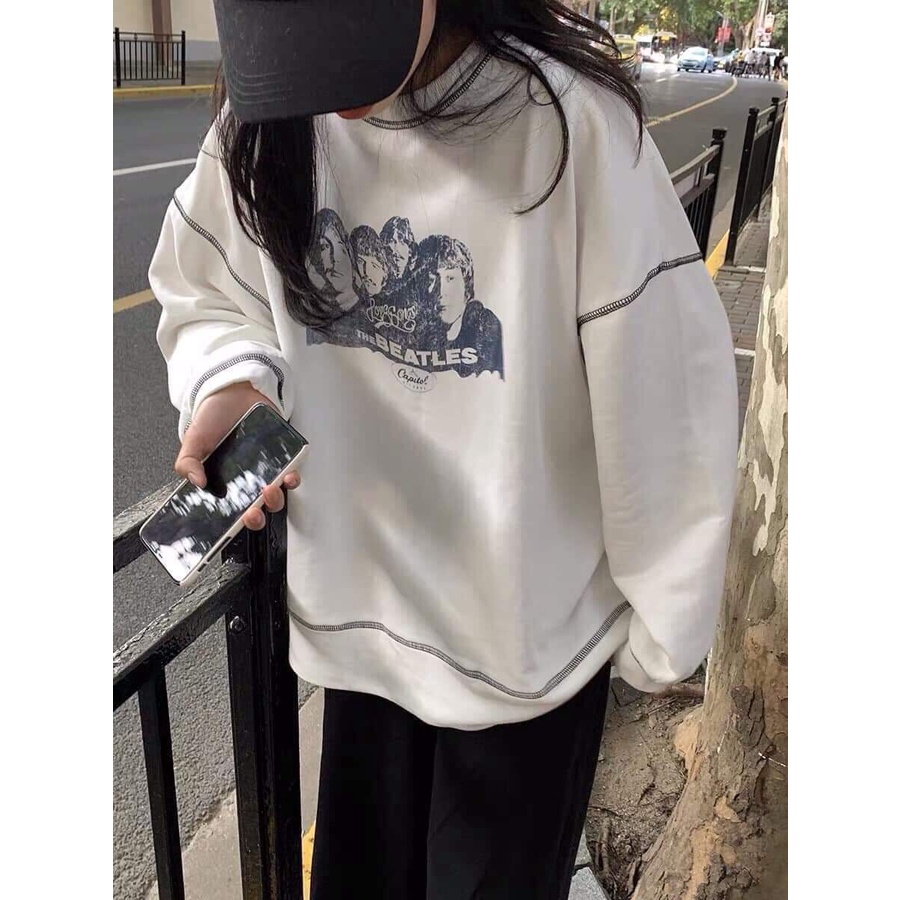 Áo Sweater Nỉ Cổ Tròn Chỉ Nổi  Form Rộng Họa Tiết Hình Người