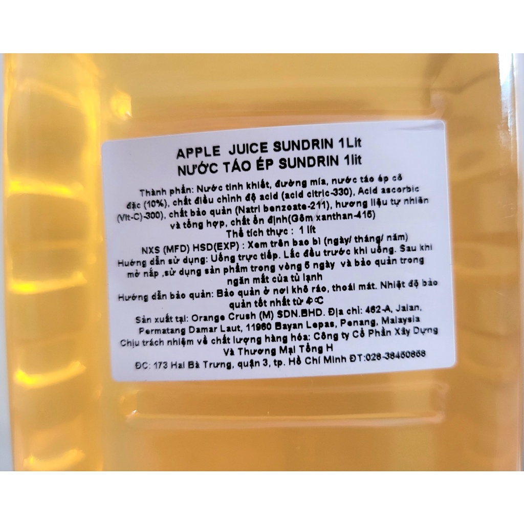 [Chai 1 Lít] NƯỚC TÁO ÉP [Malaysia] SUNDRIN Apple Juice (halal) (tmth)