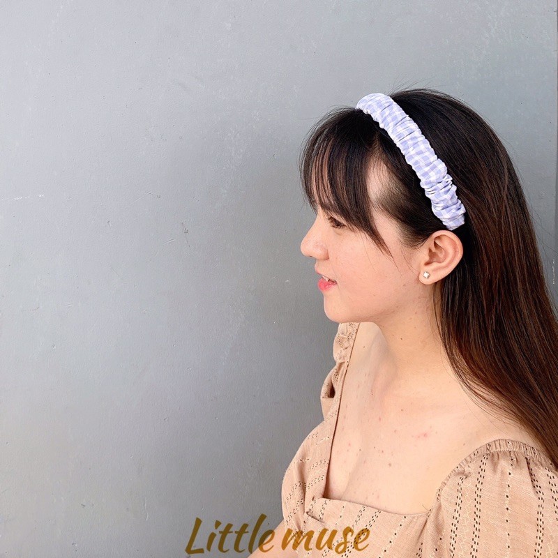 Băng đô cài tóc CARA Little Muse vải caro nhún bèo nhiều màu