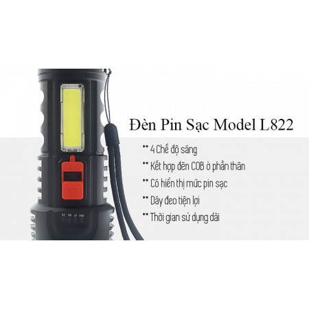Đèn Pin L882 Cầm Tay Sạc LED Siêu Sáng 4 Chế Độ Sáng L822