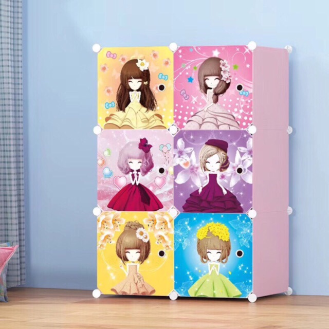 TỦ NHỰA QUẦN ÁO LẮP GHÉP 6 Ô SÂU 47cm. Tặng kèm 1 treo đồ. Thân hồng cửa búp bê xink
