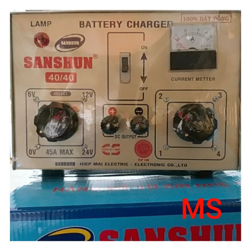 Máy sạc bình ắc quy 6V-12V-24V sanshun 40A dây đồng dùng cho ắc quy 200Ampe