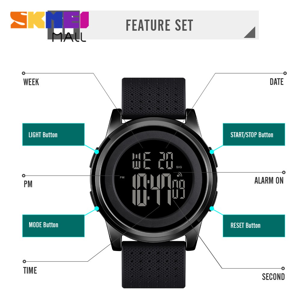 Skmei Đồng Hồ Điện Tử Đeo Tay skmei 1502 Thời Trang Nam 9mm Dây Dài 30m Chống Thấm Nước