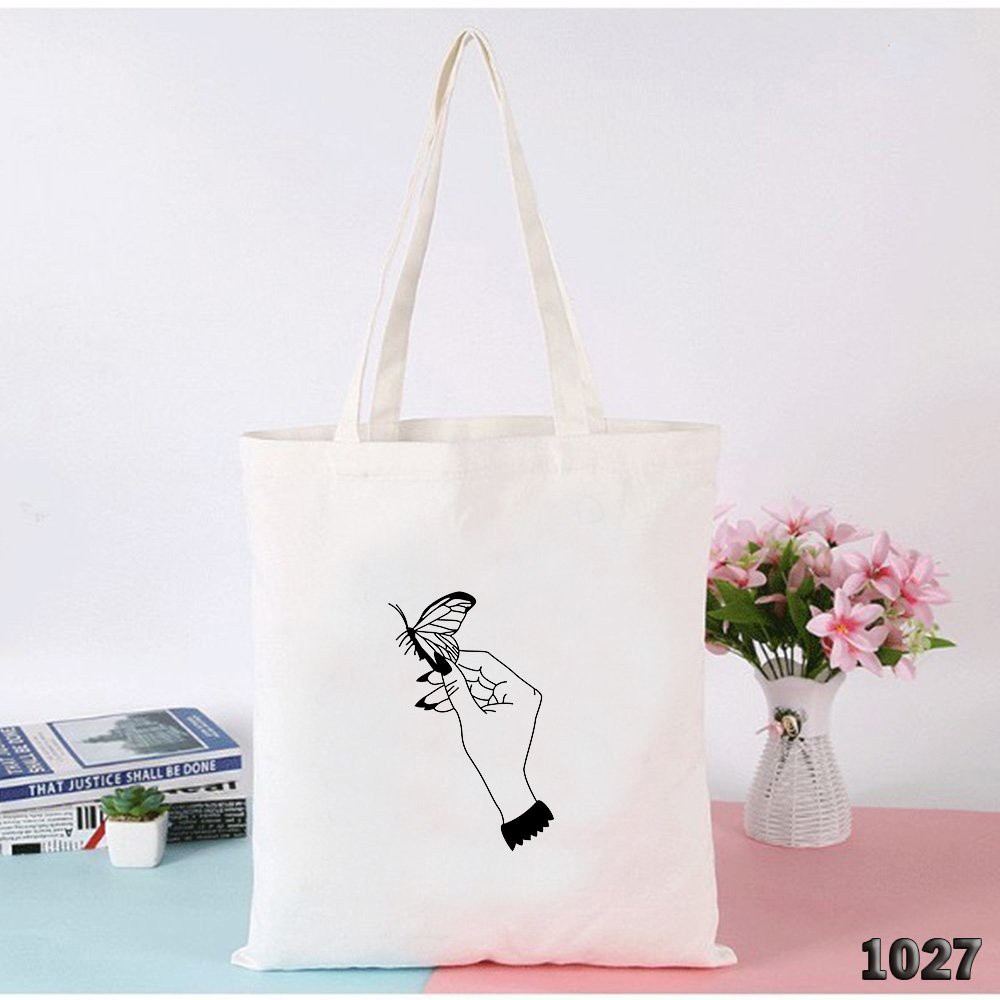 Túi Tote Vải Canvas Cao Cấp Có Khóa Miệng 505 1027 Cánh Bướm Dễ Thương Đeo Vai Đi Học Cực Xinh