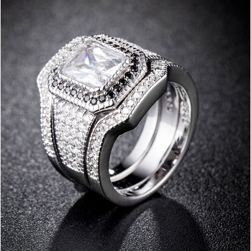 Nhẫn cưới kim cương bạc trắng Topaz đẹp mắt