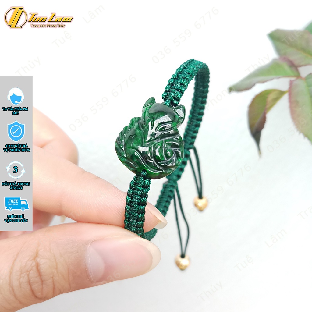 Vòng tay handmade nữ mặt hồ ly dáng đuôi cuộn sơn thuy màu xanh lá hợp mệnh mộc - Tuệ Lâm