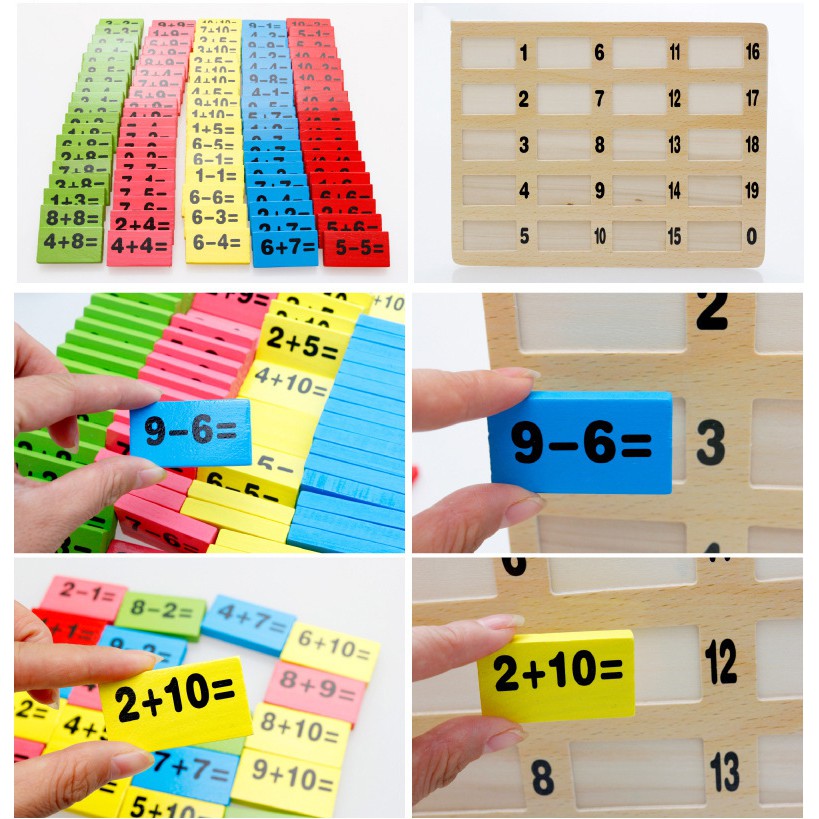 Đồ Chơi Gỗ Bộ 100 Domino Học Toán, Bộ 100 Domino Xếp Hình, Đồ Chơi Bằng Gỗ Tự Nhiên Cho Bé