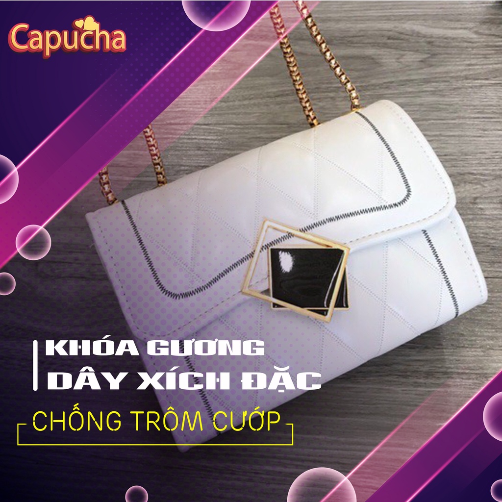 Túi xách nữ túi đeo vai đeo chéo khóa gương trần chỉ, dây xích đặc chống trộm cướp phong cách Hàn Capucha T15