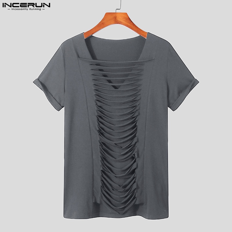 Áo thun INCERUN tay ngắn cổ V màu trơn đơn giản 3 màu tùy chọn