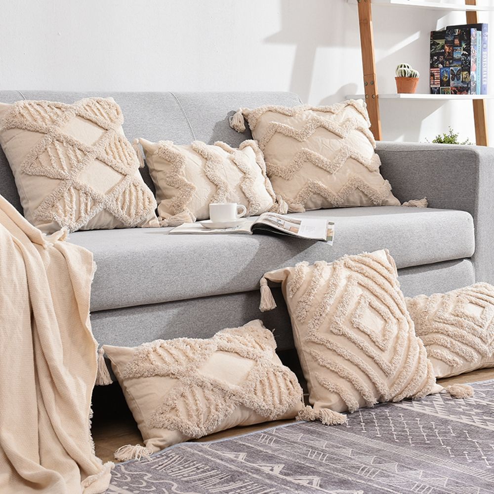 Vỏ bọc gối sofa bằng vải không dệt đính tua rua phong cách bohemian độc đáo