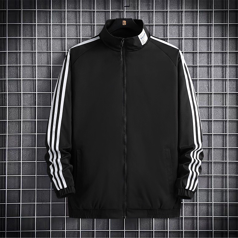 Áo Khoác Bomber Chất Dù 3 Sọc Cánh Tay Thể Thao Khóa Kéo Thời Trang Nam Nữ Unisex Phong Cách Hàn Quốc