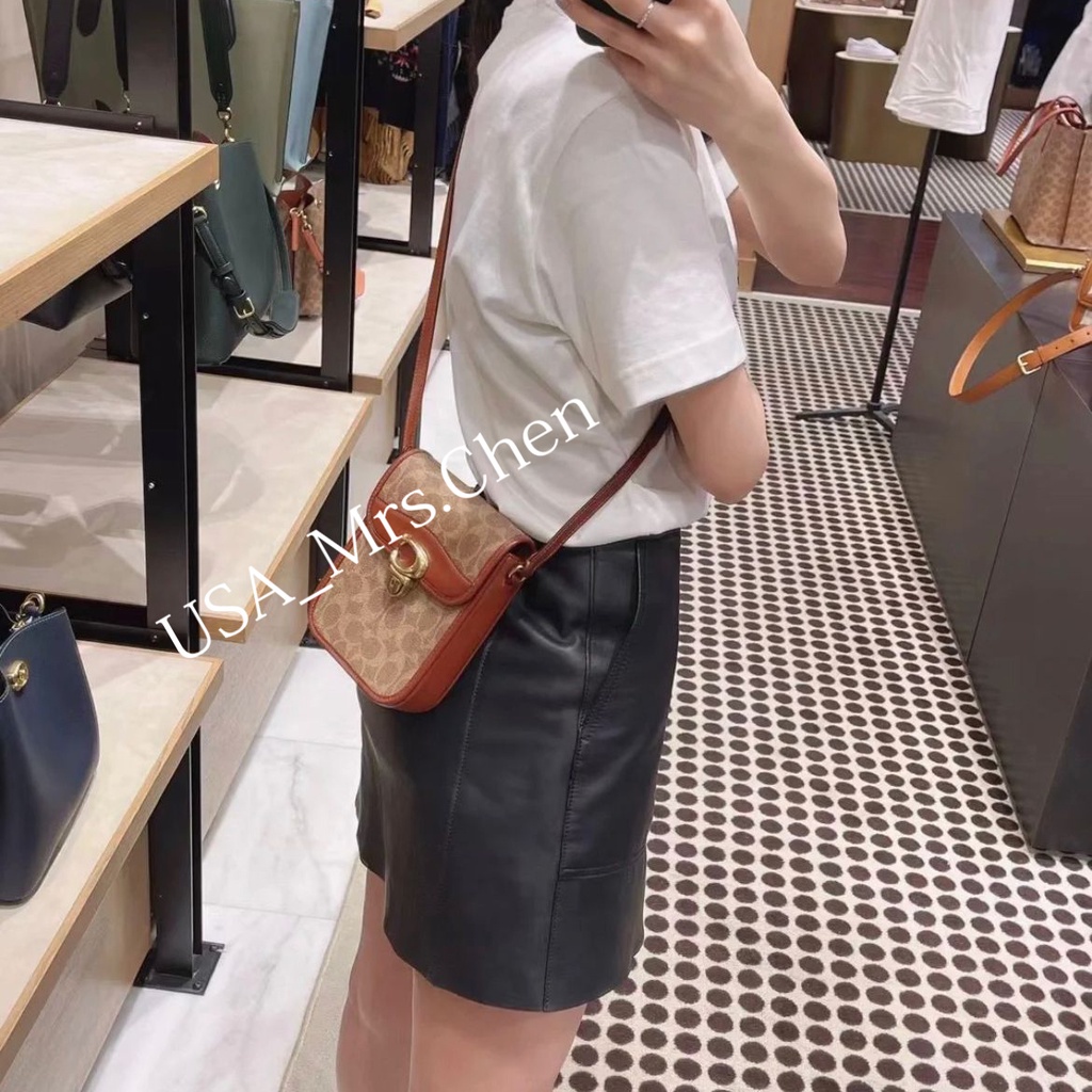 Túi COACH Studio túi điện thoại di động túi xiên túi vuông nhỏ dọc phiên bản vỗ vai Túi Messenger