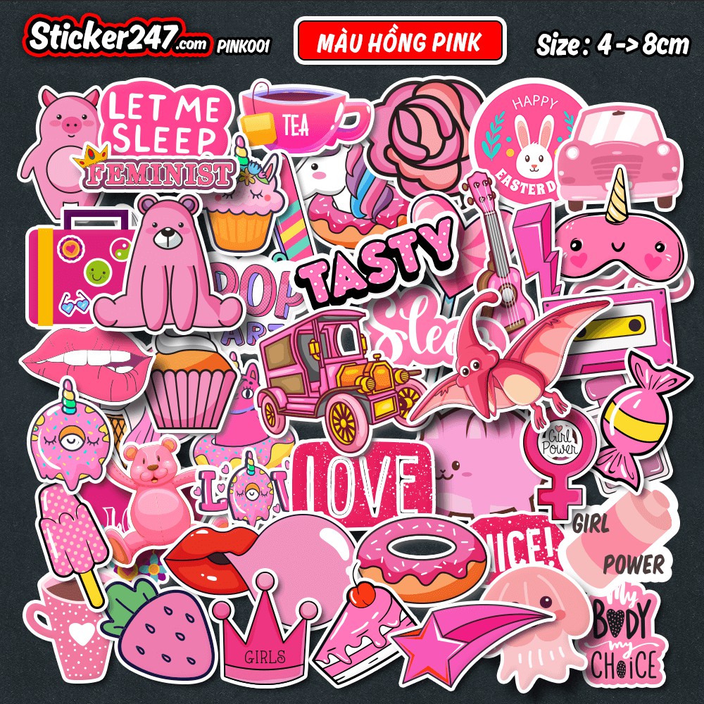 Sticker Màu Hồng Pink  💖𝑭𝒓𝒆𝒆𝒔𝒉𝒊𝒑 Chống nước, Sticker dán laptop, điện thoại, đàn guitar, mũ bảo hiểm, vali  ▪️ COL01