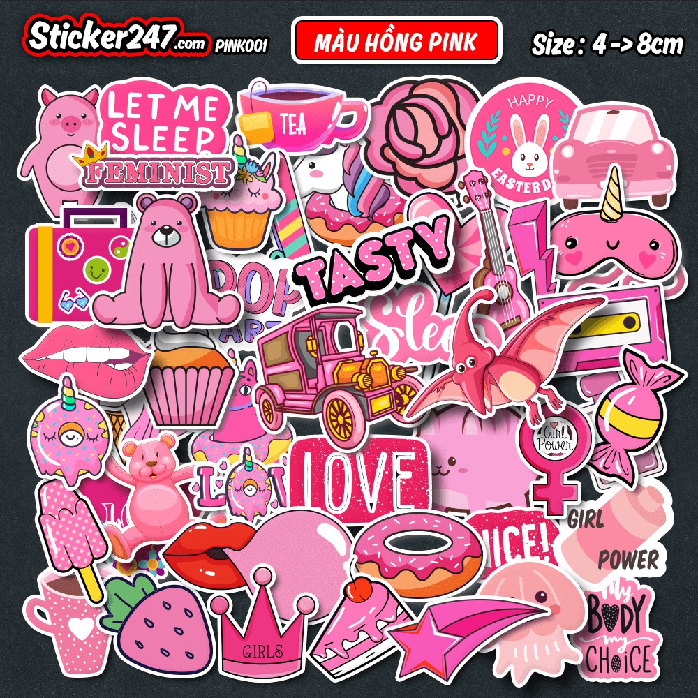 Sticker Màu Hồng Pink [1] 💖𝑭𝒓𝒆𝒆𝒔𝒉𝒊𝒑 Chống nước, Sticker dán laptop, điện thoại, đàn guitar, mũ bảo hiểm, vali  ▪️ COL01