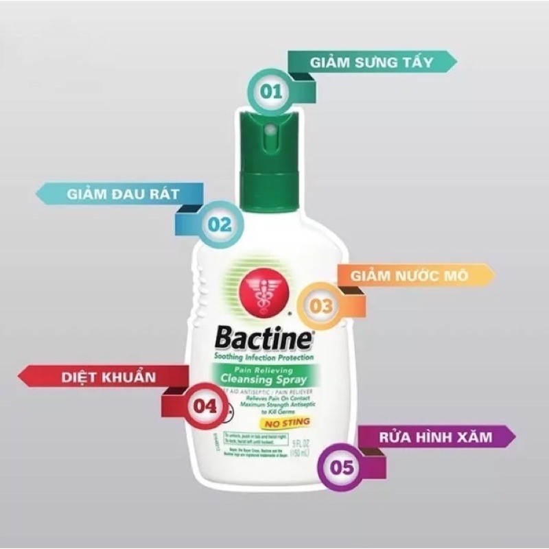 Xịt giảm đau diệt khuẩn Bactine Max 5 FLOZ 148ml Mĩ (dùng trong xăm hình)