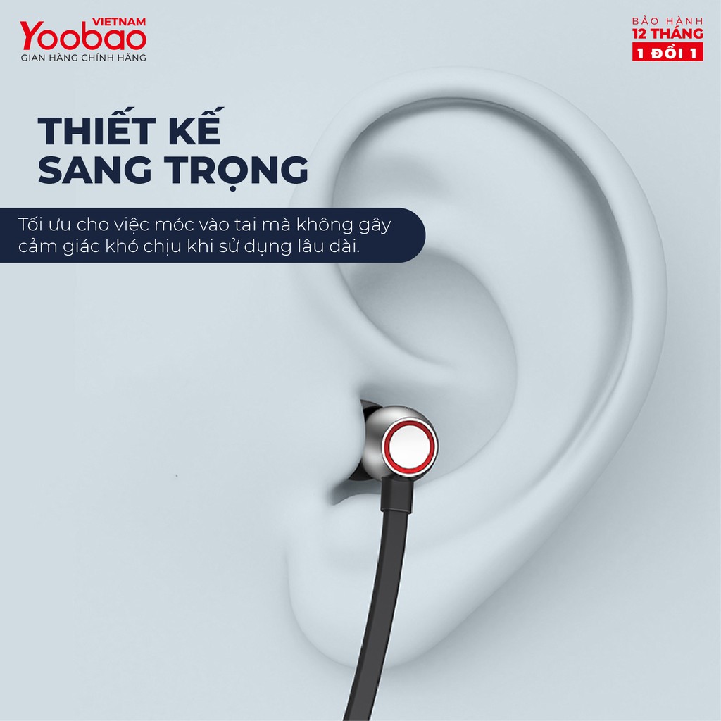 Tai nghe thể thao Bluetooth 5.0 Yoobao YB504 - Khử tiếng ồn - Hàng phân phối chính hãng - Bảo hành 12 tháng 1 đổi 1