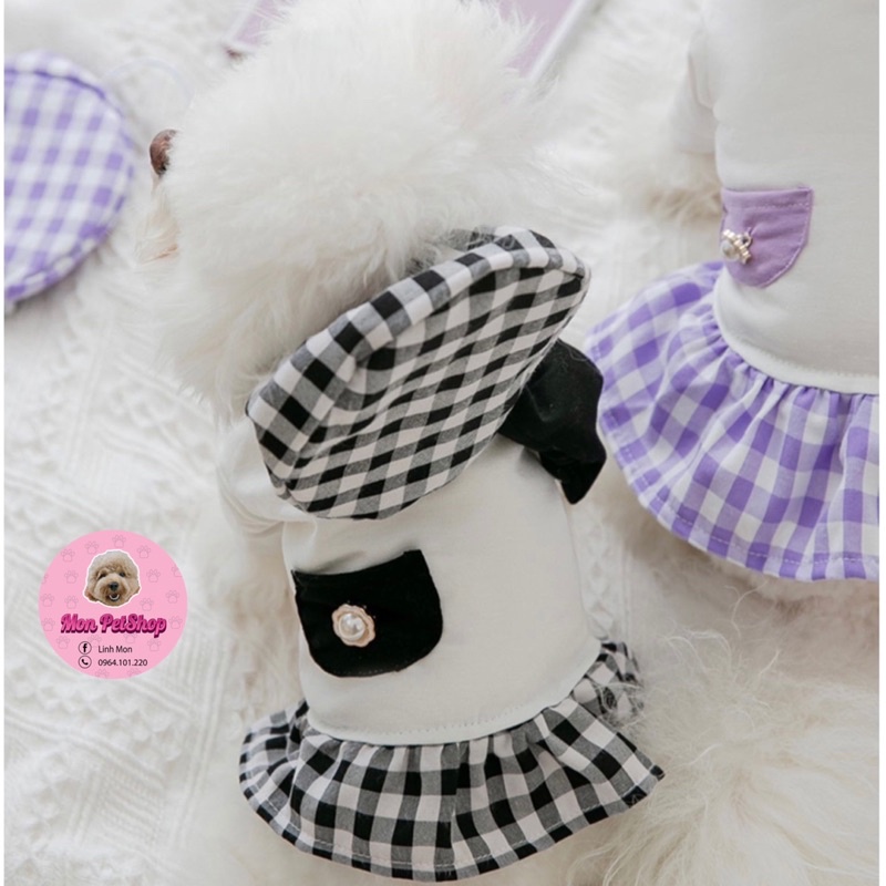 Set váy + mũ kẻ caro cho thú cưng
