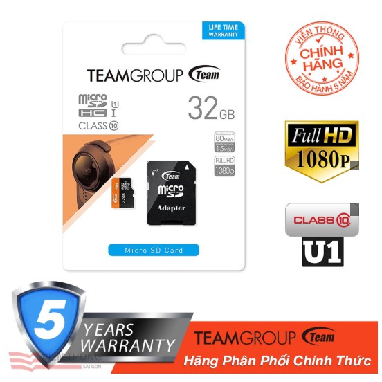 Thẻ nhớ microSDHC Team 32GB 500x upto 80MB/s class 10 U1 kèm Adapter (Cam) - Hàng Chính Hãng | BigBuy360 - bigbuy360.vn