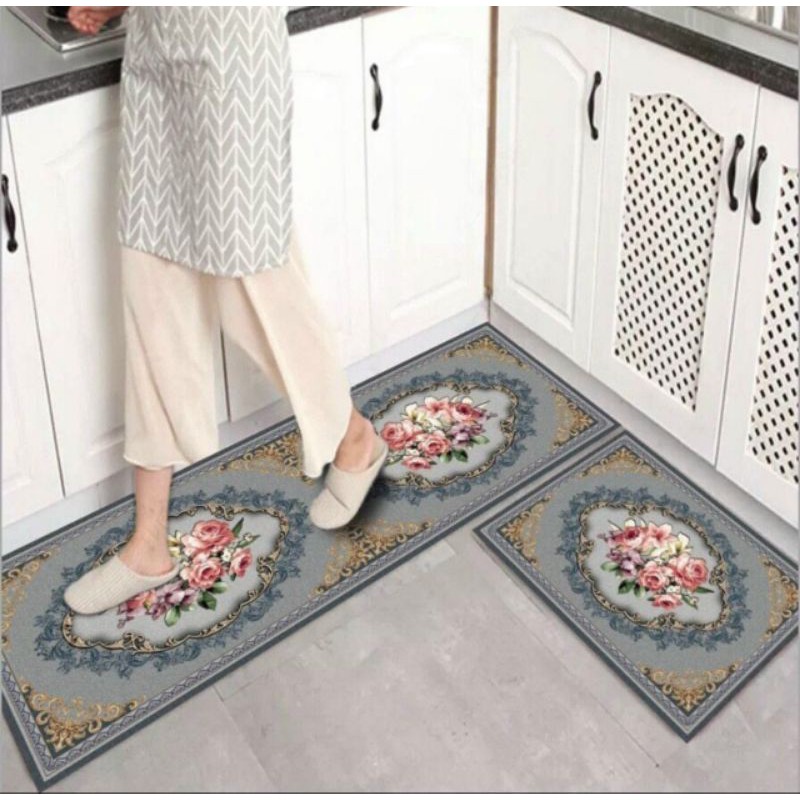 Set thảm bếp 2 tấm 3d hoạ tiết chìm kích thước 40*60cm và 40*120cm