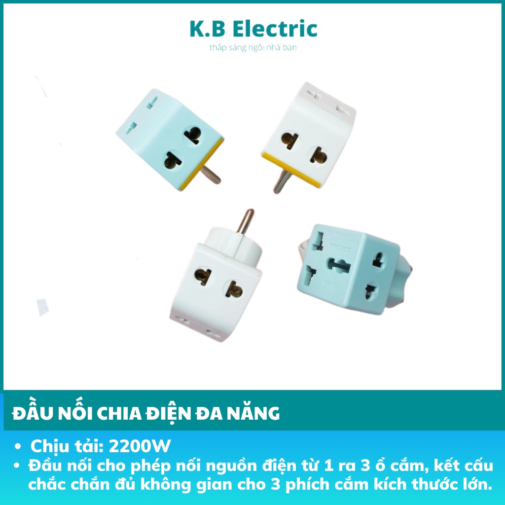 Đầu nối chia điện đa năng 3 cửa KB Electric - SOPOKA P11 P15 chịu tải 2200W