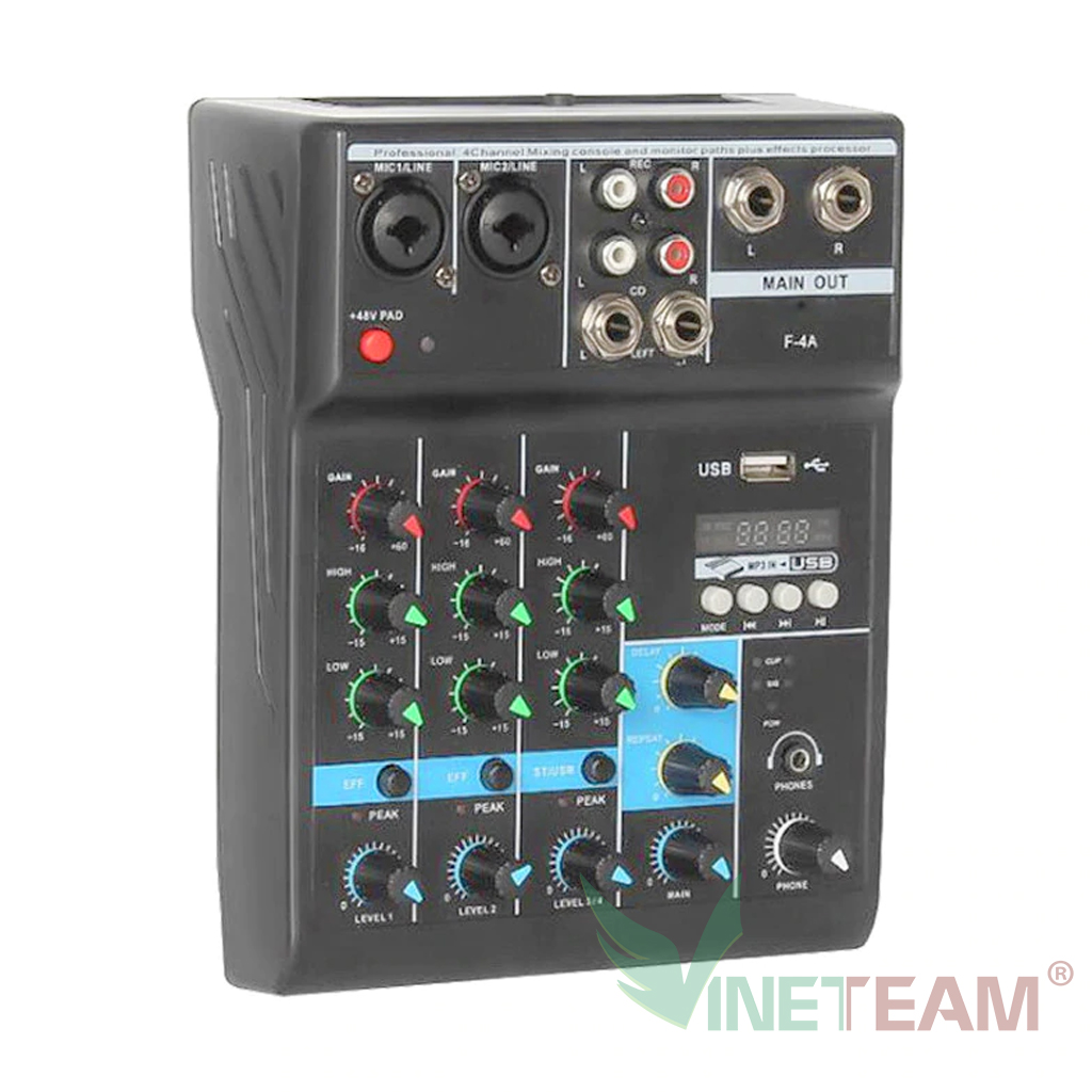 Bộ trộn âm thanh karaoke Mixer F-4A 4 kênh Bluetooth Karaoke chuyên nghiệp ,Mixer Hát Live , Thu Âm -DC4381