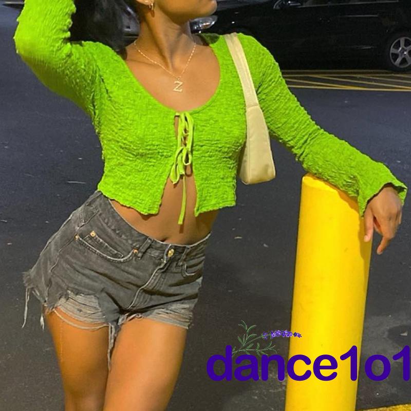 Áo croptop nữ tay dài màu trơn thiết kế quyến rũ thời trang | BigBuy360 - bigbuy360.vn