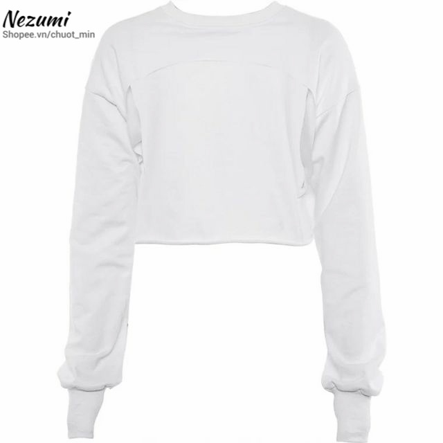 (Sẵn trắng, đen S M L) Áo hoodie croptop dài tay trơn hở ngực Lisa Rose Blackpink không kèm áo trong (dance, gym) | BigBuy360 - bigbuy360.vn