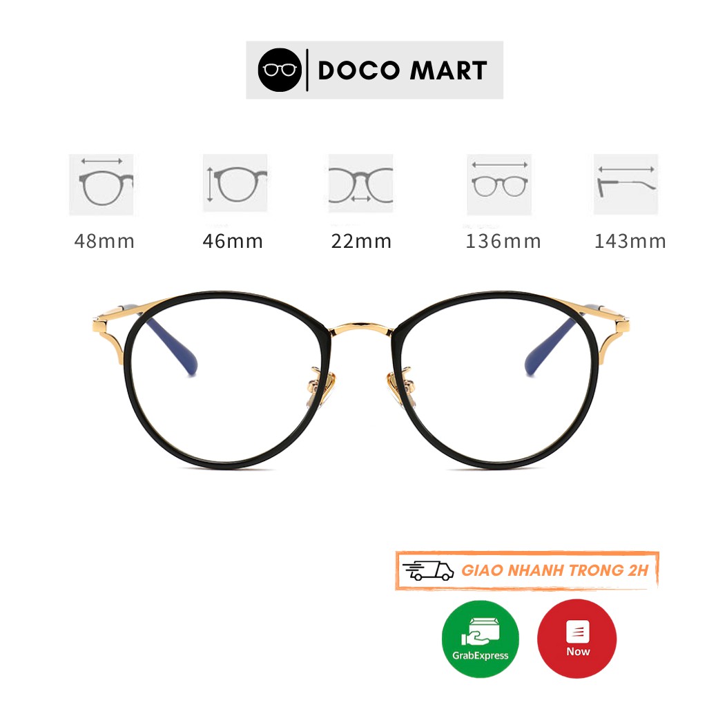Mắt kính nam nữ DOCO M530 gọng kính cận mắt tròn chân kim loại mạ vàng hot trend