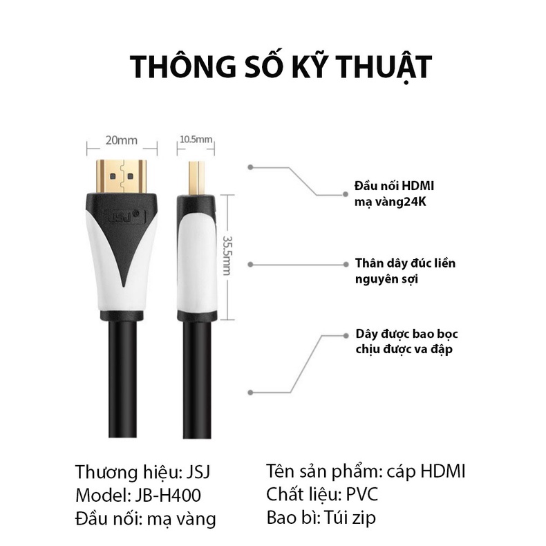 Cáp HDMI 2.0 JSJ dài 1.8m đến 15m dây HDMI chất lượng hình ảnh sắc nét lên tới 4K hỗ trợ 3D IMAX màn hình lớn