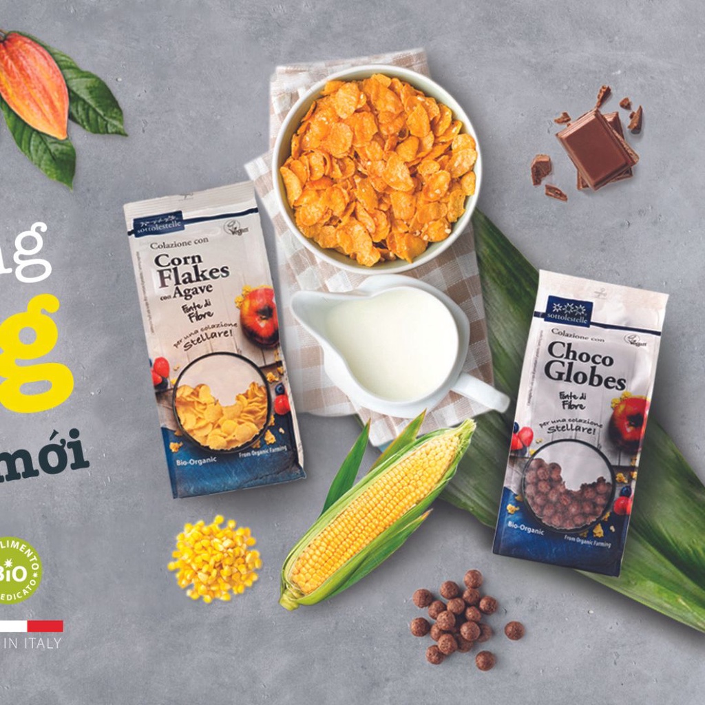 Ngũ Cốc Hữu Cơ Bắp Ngô Cán Dẹp Sottolestelle Organic Corn Flakes 250g - Ngũ Cốc Dinh Dưỡng - Ngũ Cốc Ăn Liền