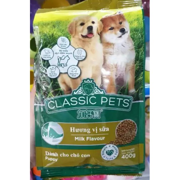 THỨC ĂN DẠNG HẠT CHO CHÓ CON Classic Pets Puppy Hương vị sữa Túi 400g Xuất xứ Thái Lan