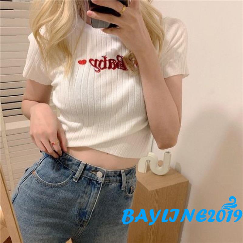 Áo Thun Nữ Tay Ngắn Thêu Chữ Đơn Giản Trẻ Trung