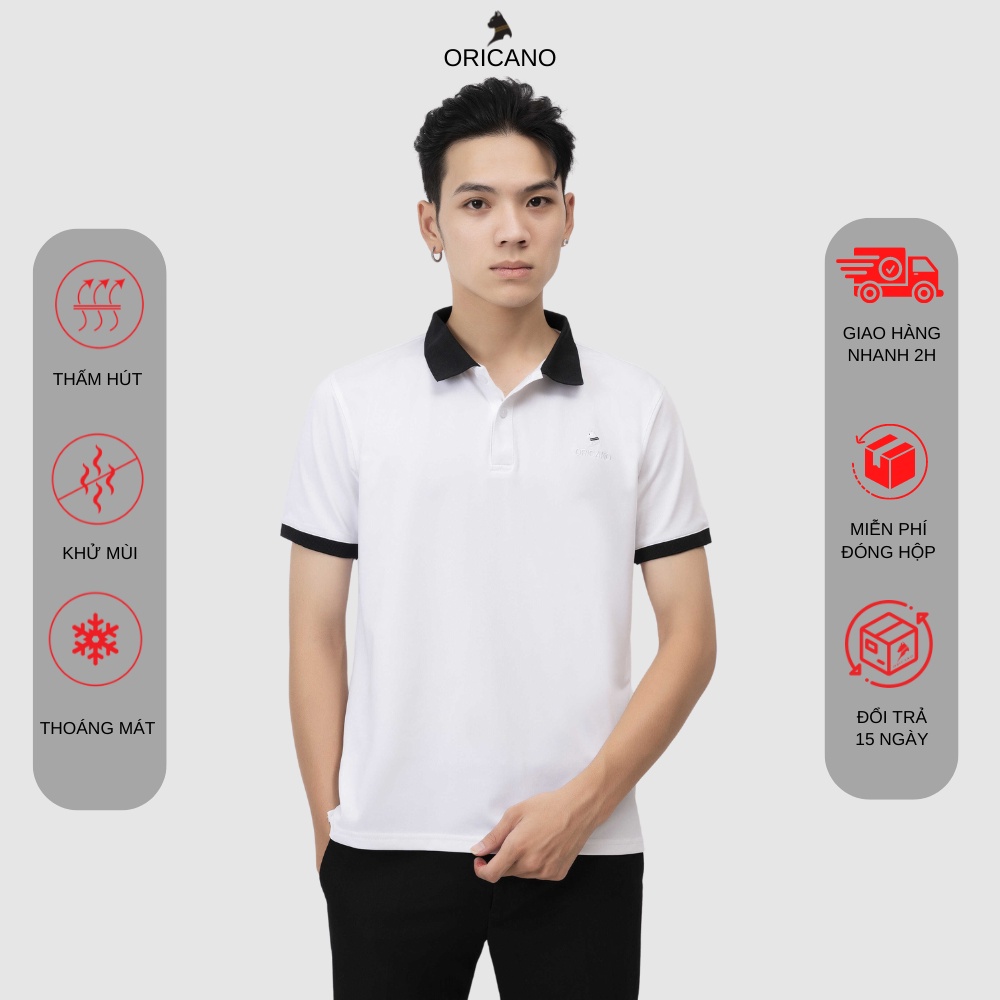 Áo Polo Nam ORICANO Trắng Đen Tay Ngắn Cổ Bẻ Chất liệu 95 Polyester Và 5 Xpander Mềm Mịn Thoáng Mát