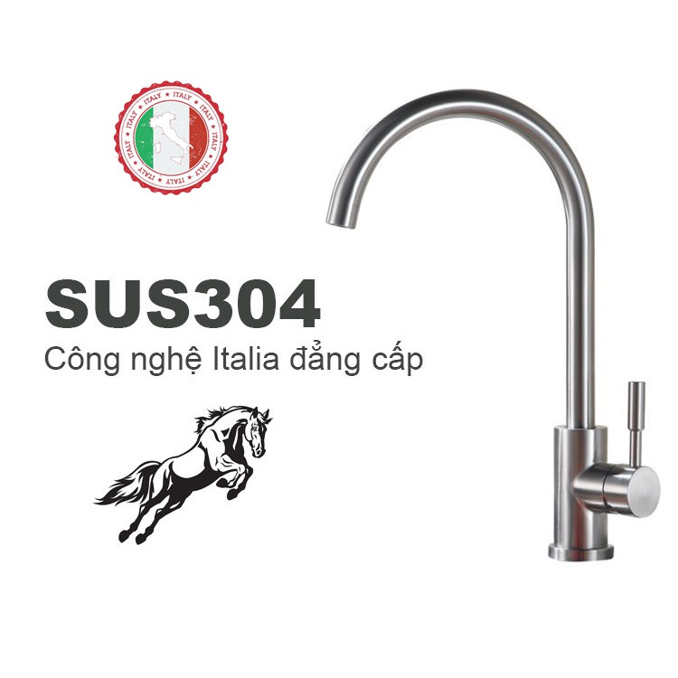 Vòi rửa chén nóng lạnh (cổ tròn) SUS304 + 2 dây cấp - Hàng Cao cấp ITALIA