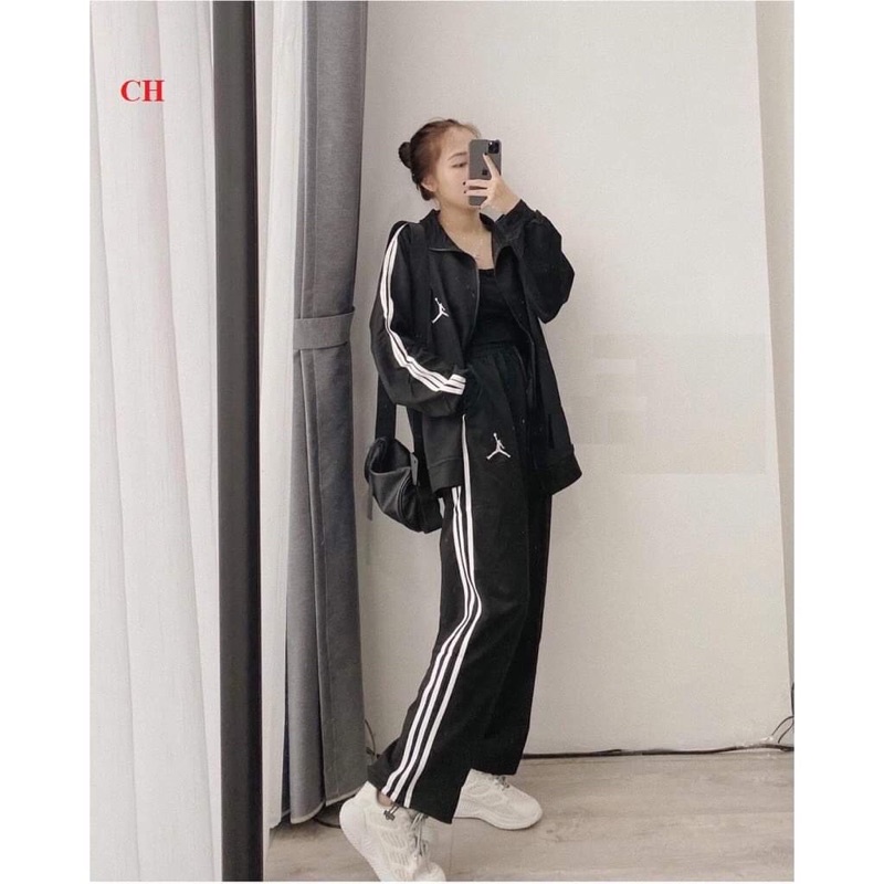 Sét Bộ Thu Đông Logo người + quần 3 rot Ống rộngĐồ mặc nhà nữ Unisex UlzzangNỉ cotton loại 1 dày dặn☘️Hàng Quảng Châu