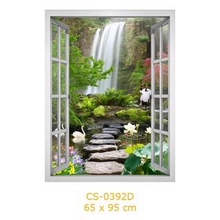 Tranh dán tường cửa sổ khổ dọc HD Cảnh đẹp khu vườn CS-0392D KT 65 x 95 cm