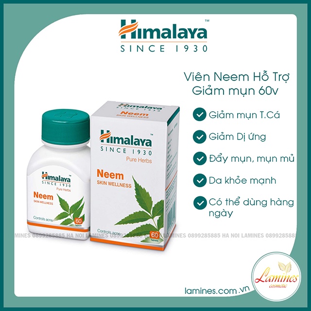 Himalaya Neem - Da đep sạch mụn, Hỗ Trợ Cải Thiện Mụn, Nuôi Dưỡng Và Bảo Vệ Da | 60 Viên