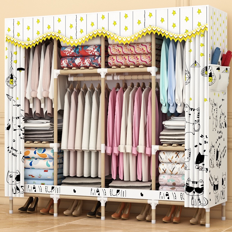 Tủ vải để quần áo lắp ghép khung gỗ 3,4 buồng bọc nhựa cao cấp