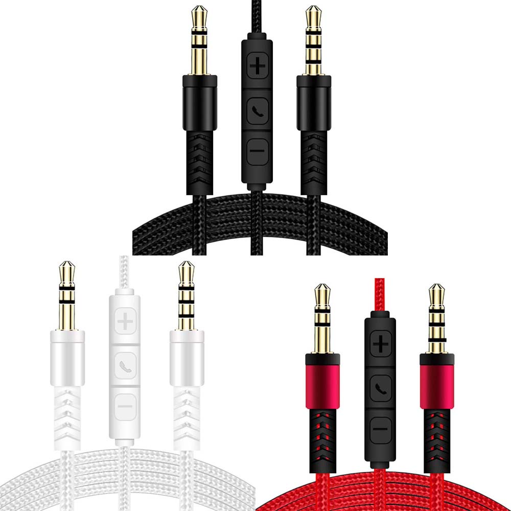 Cáp âm thanh Aux có mic bện nylon dùng cho điện thoại