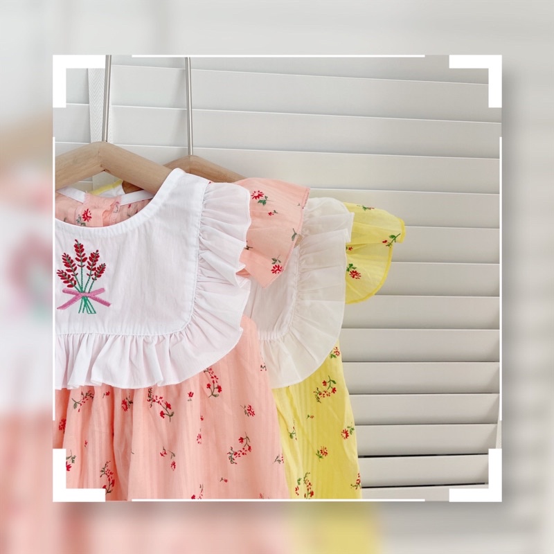 Váy hè cánh tiên cổ trắng váy nền màu hoa nhí cho bé 8-19kg (6 tháng -5tuổi)