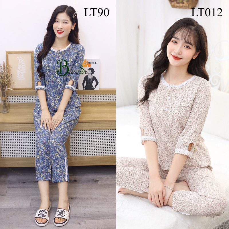 [Bunnysky] Đồ bộ nữ mặc nhà,quần áo mặc nhà kiểu tay lỡ quần dài chạm mắt cá