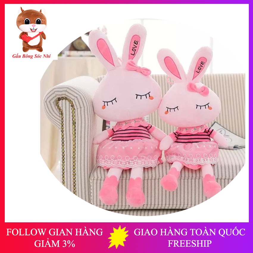 Gấu Bông Thỏ Bông Đồ Chơi Thỏ Hồng Tai Dài Vải Nhung Cao Cấp Co Giãn 4 Chiều