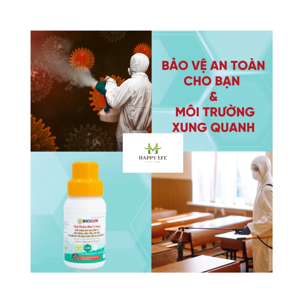 Nước rửa tay khô, dung dịch sát khuẩn, khử mùi nhà vệ sinh, chế phẩm sinh học nano bạc BIOSUN - Happy Life 4U